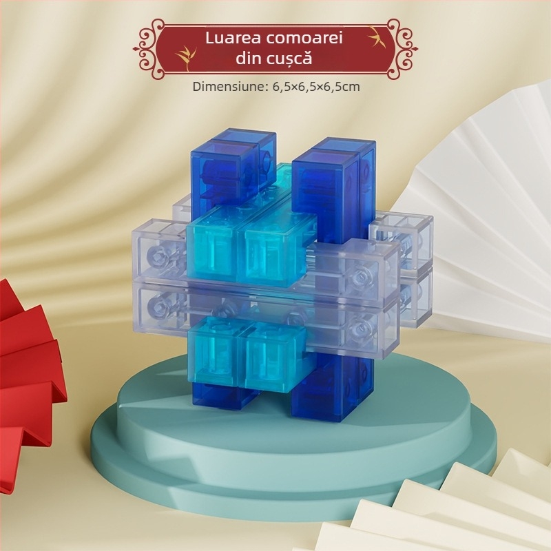 Puzzle Luban lock / Kongming lock, material ABS, antrenament pentru răbdare și dezvoltare cognitivă, ambalaj cutie colorată