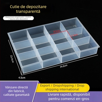 Cutie transparentă de depozitare cu compartimente, cutie de afișare fără capac pentru piese de bijuterii, plastic PP/PS, model NC-023