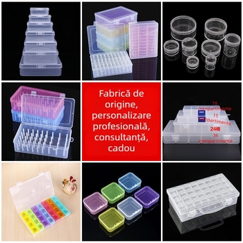 Cutie transparentă de depozitare cu compartimente, cutie de afișare fără capac pentru piese de bijuterii, plastic PP/PS, model NC-023