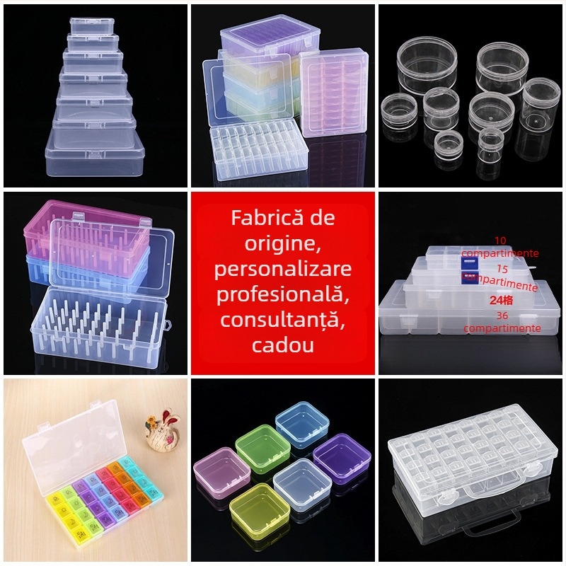 Cutie transparentă de depozitare cu compartimente, cutie de afișare fără capac pentru piese de bijuterii, plastic PP/PS, model NC-023