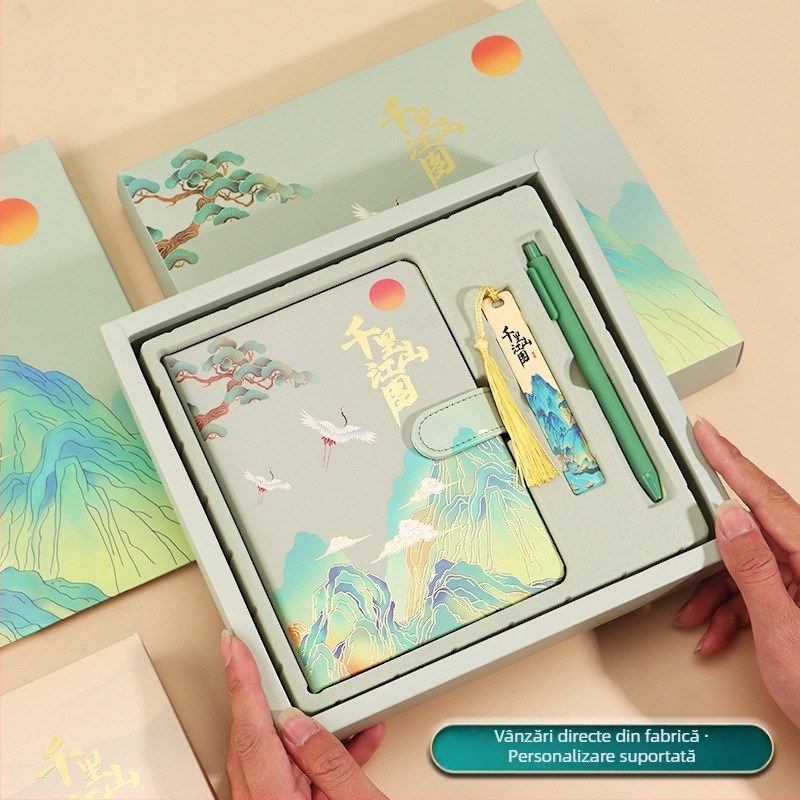 Set cadou de caiet în stil chinezesc, copertă PU, legare cu adeziv, hârtie Dowling 80 g, 50–100 de pagini, jurnal de afaceri creativ