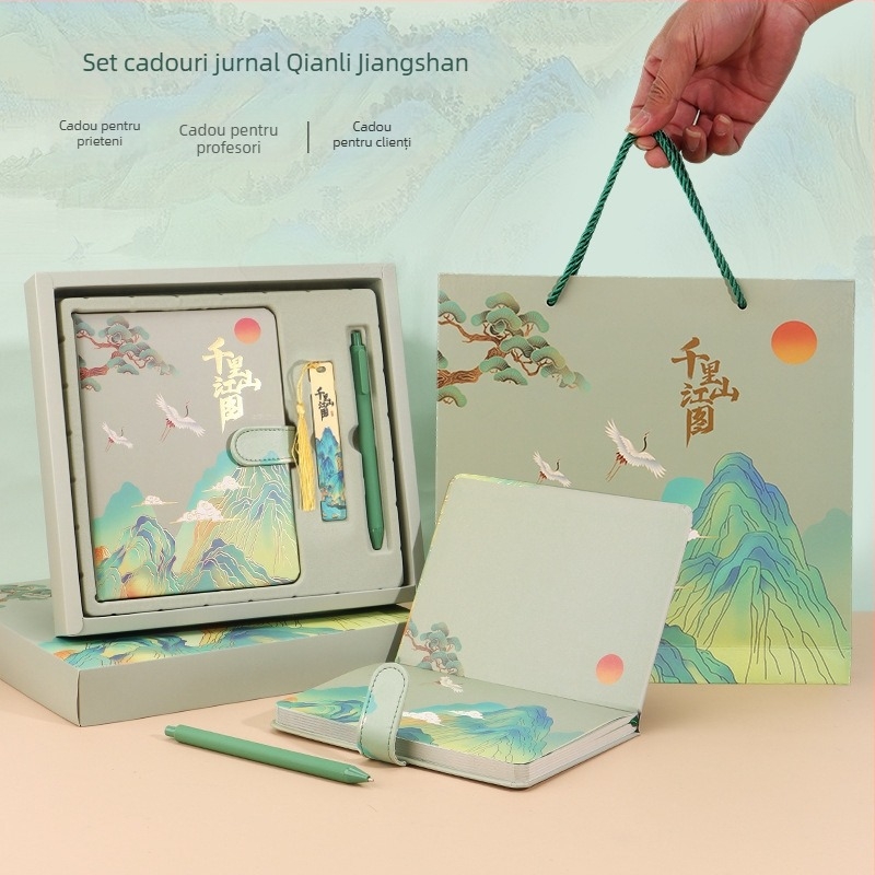 Set cadou de caiet în stil chinezesc, copertă PU, legare cu adeziv, hârtie Dowling 80 g, 50–100 de pagini, jurnal de afaceri creativ