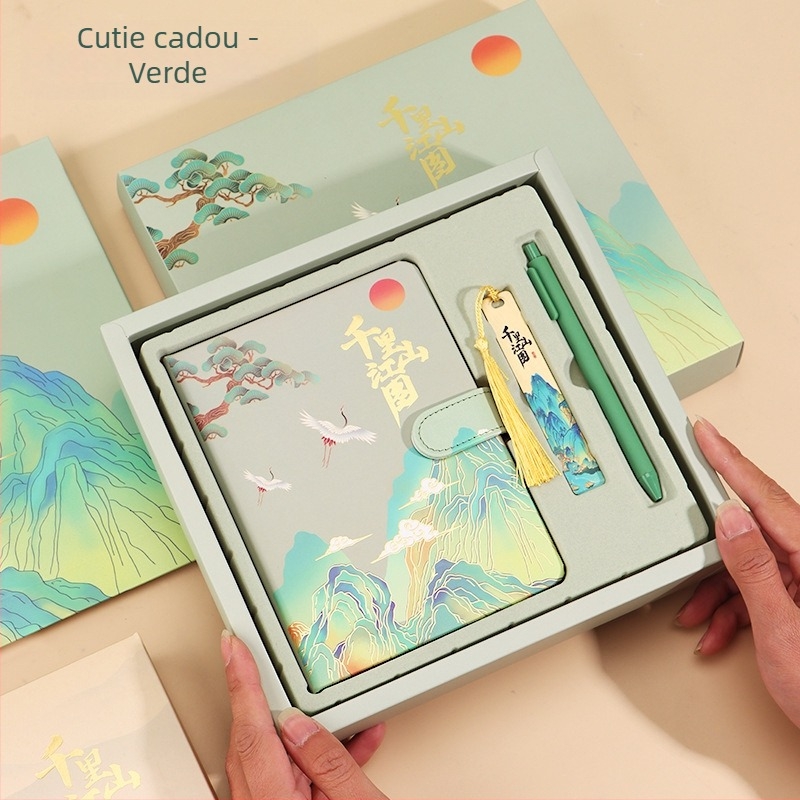 Set cadou de caiet în stil chinezesc, copertă PU, legare cu adeziv, hârtie Dowling 80 g, 50–100 de pagini, jurnal de afaceri creativ