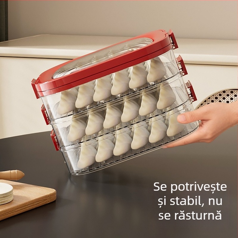 Cutie depozitare găluște chinezești — plastic, portabilă, păstrarea prospețimii, etanșare, stil Nordic