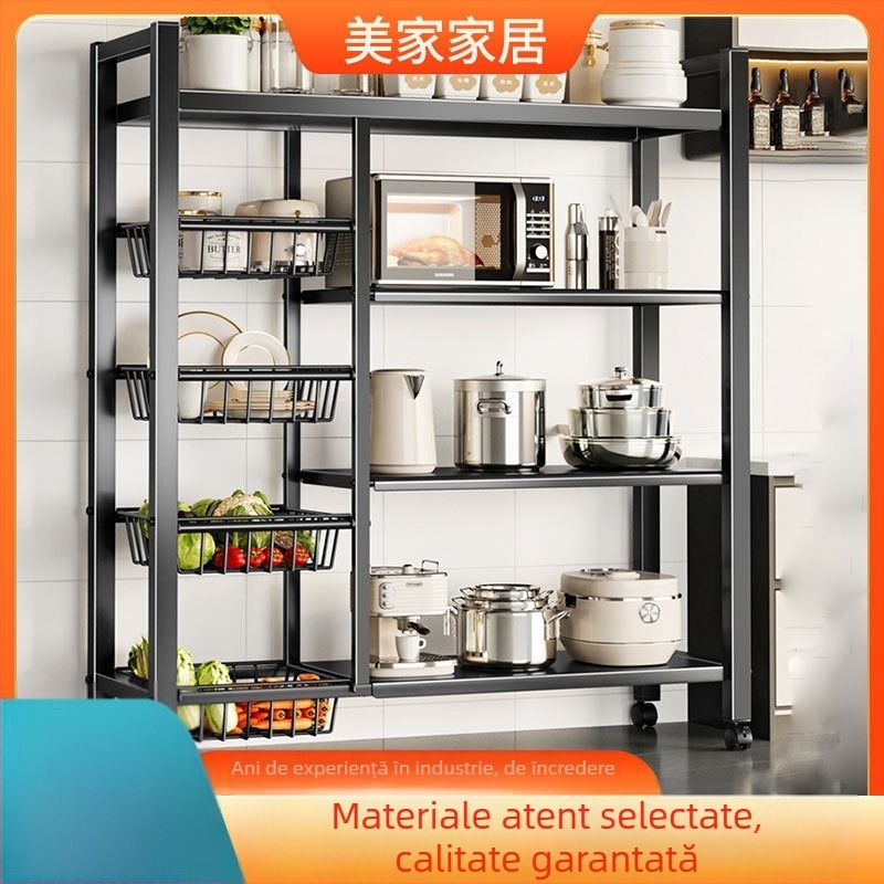 Raft de depozitare pe podea pentru cuptorul cu microunde, cu mai multe niveluri, din oțel-carbon, multifuncțional pentru bucătărie