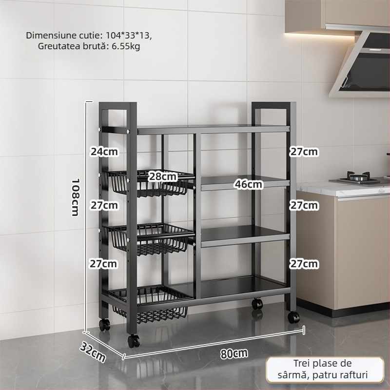 Raft de depozitare pe podea pentru cuptorul cu microunde, cu mai multe niveluri, din oțel-carbon, multifuncțional pentru bucătărie