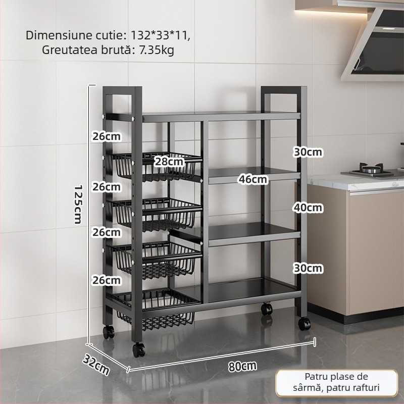 Raft de depozitare pe podea pentru cuptorul cu microunde, cu mai multe niveluri, din oțel-carbon, multifuncțional pentru bucătărie