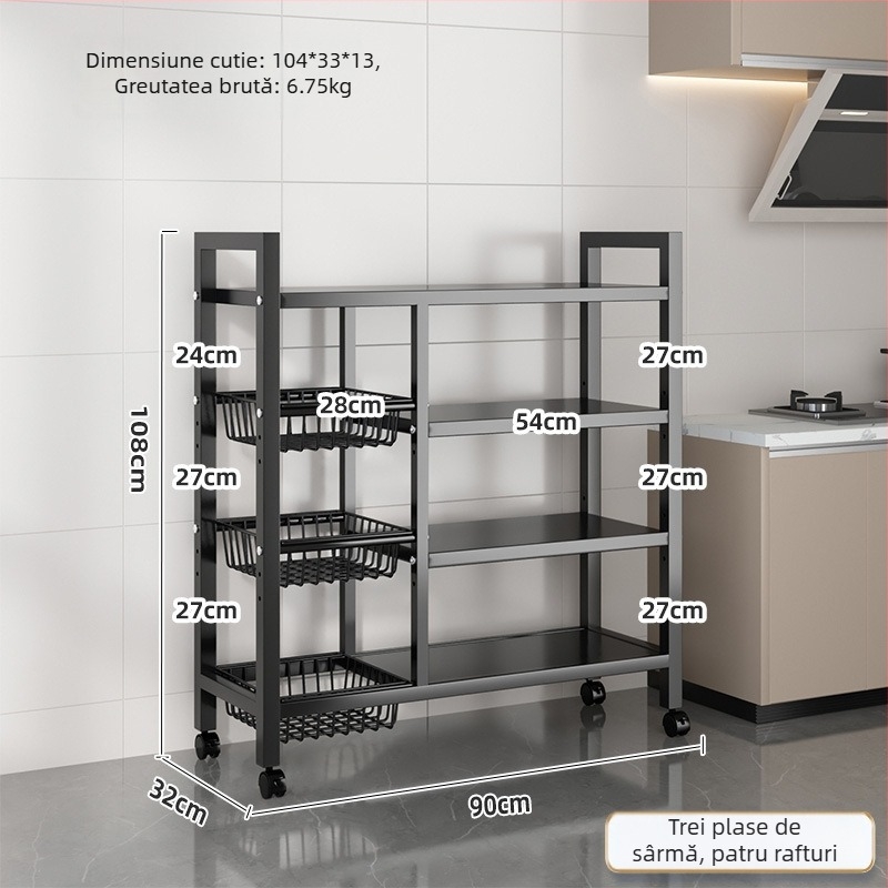 Raft de depozitare pe podea pentru cuptorul cu microunde, cu mai multe niveluri, din oțel-carbon, multifuncțional pentru bucătărie