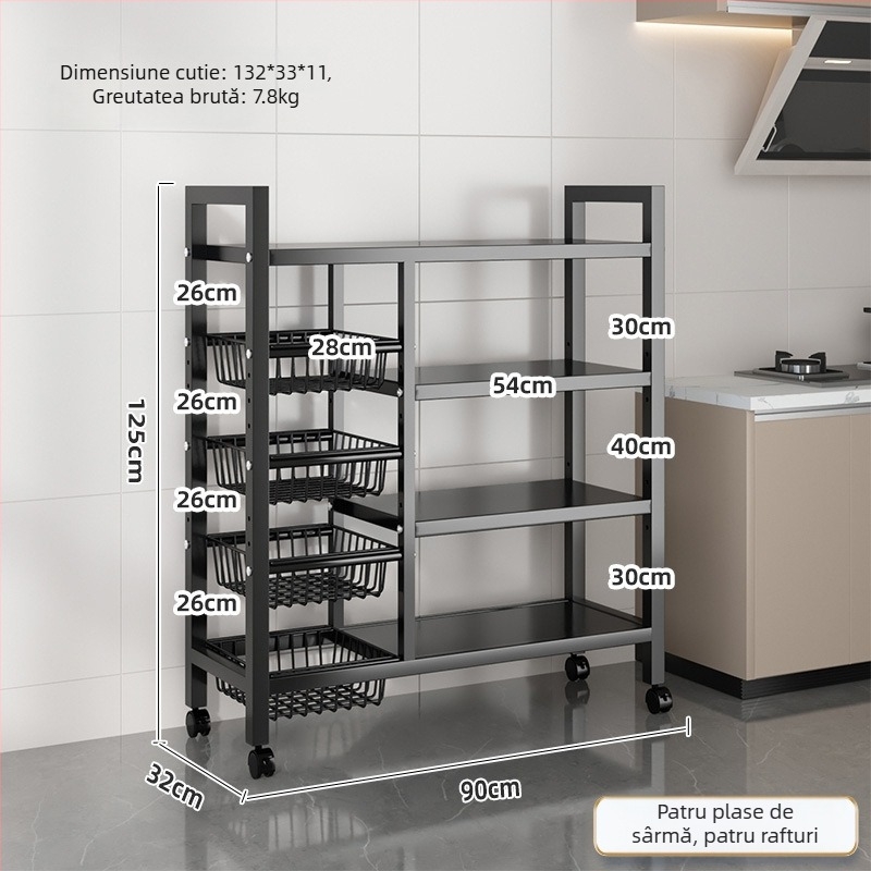 Raft de depozitare pe podea pentru cuptorul cu microunde, cu mai multe niveluri, din oțel-carbon, multifuncțional pentru bucătărie