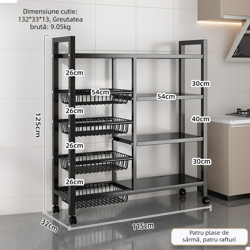 Raft de depozitare pe podea pentru cuptorul cu microunde, cu mai multe niveluri, din oțel-carbon, multifuncțional pentru bucătărie