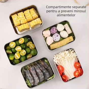 Cutie dreptunghiulară de păstrare din oțel inoxidabil 316, cu capac, 501–800 ml, menține prospețimea