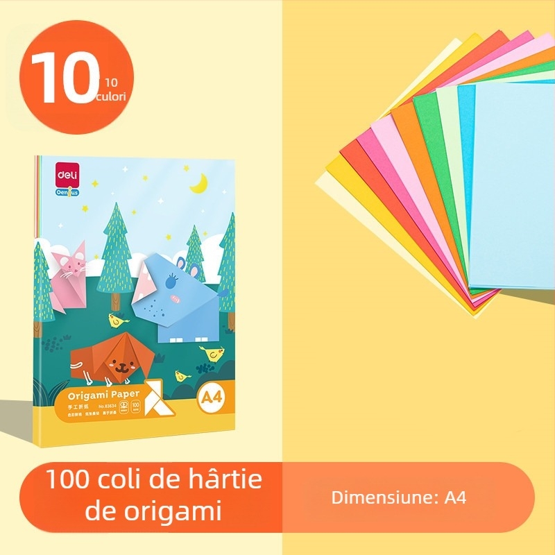 Hârtie origami — Foi multicolore lucrate manual, Brand Deli, Model 83633, Material: Hârtie, Tip: etichetă pentru scriere, Etichete pe pagină: 100