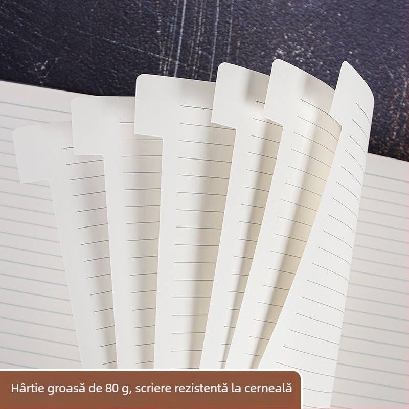 Caiet cu etichete și pagini de clasificare, copertă din hârtie, legare cu adeziv și ață, hârtie interioară dublu acoperită, 100–200 de pagini, stil business office minimalist