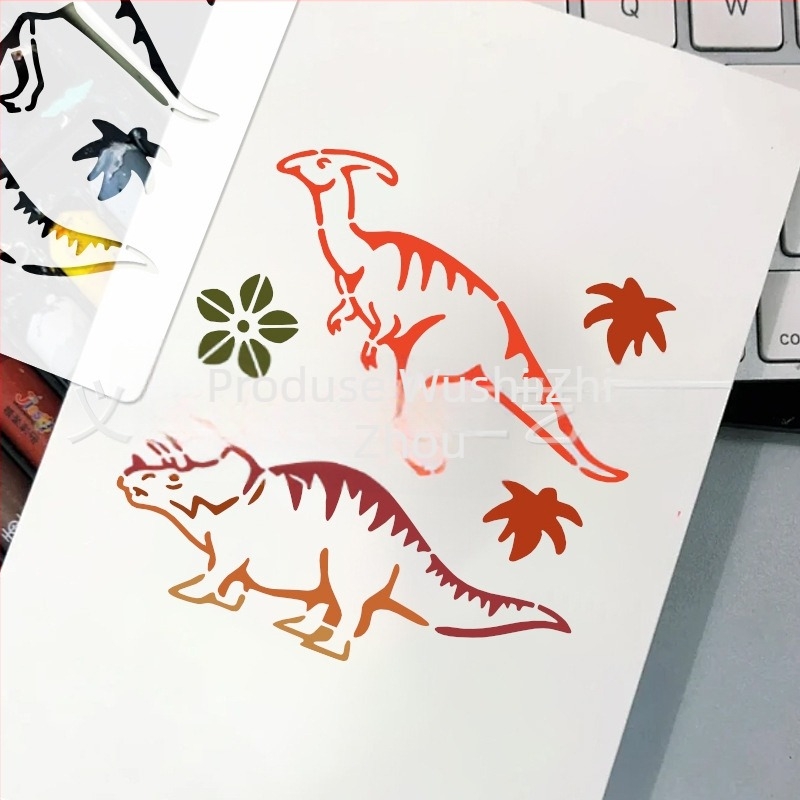 Șablon de pictură — temă Pădurea Alpină, material PET, dinozaur decupat gol