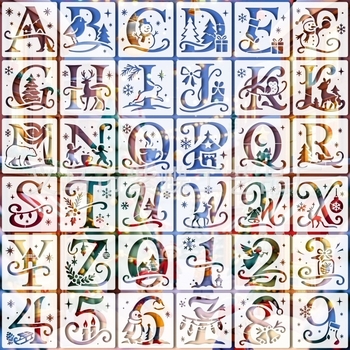 Șablon alfabet gol pentru DIY pictură cu pulverizare – atmosferă de iarnă | PET | Cod SJX-78