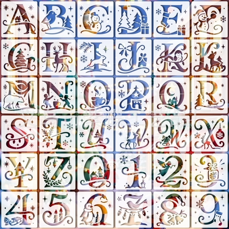 Șablon alfabet gol pentru DIY pictură cu pulverizare – atmosferă de iarnă | PET | Cod SJX-78