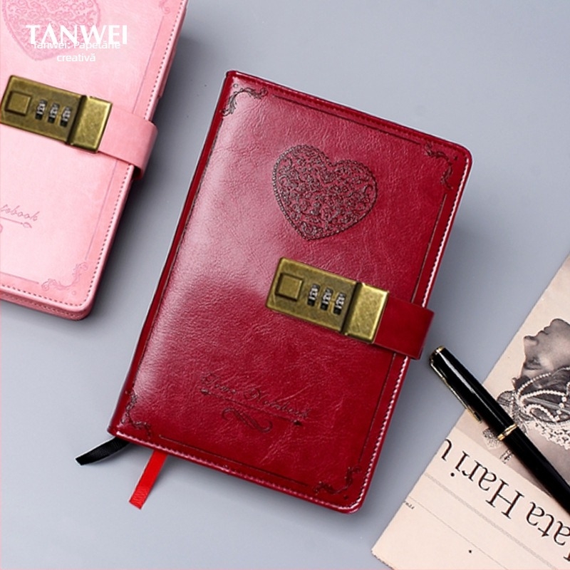 Jurnal cu lacăt de parolă - TANWEI, copertă din piele artificială, legare cu sârmă, Forest hârtie, 120 foi