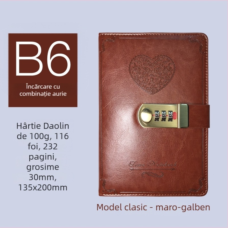 Jurnal cu lacăt de parolă - TANWEI, copertă din piele artificială, legare cu sârmă, Forest hârtie, 120 foi