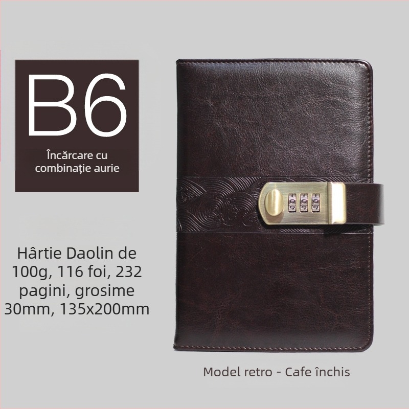 Jurnal cu lacăt de parolă - TANWEI, copertă din piele artificială, legare cu sârmă, Forest hârtie, 120 foi