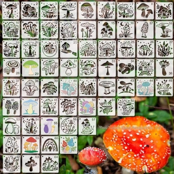 64 de șabloane decupate cu ciuperci forestiere, PET material, pentru pictură pentru copii