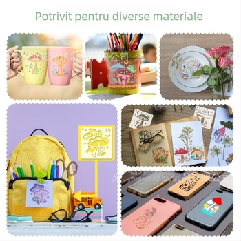 64 de șabloane decupate cu ciuperci forestiere, PET material, pentru pictură pentru copii