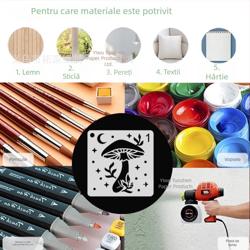 64 de șabloane decupate cu ciuperci forestiere, PET material, pentru pictură pentru copii