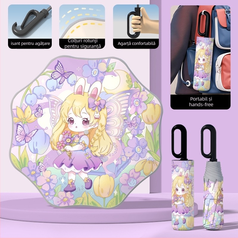 Umbrelă pentru copii, deschidere automată, cadru cu 8 spițe, UPF50+ protecție solară și ploaie, imprimare logo