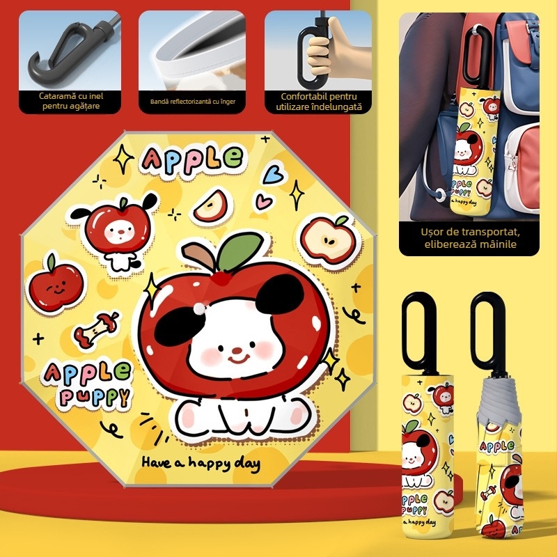 Umbrelă pentru copii, deschidere automată, cadru cu 8 spițe, UPF50+ protecție solară și ploaie, imprimare logo