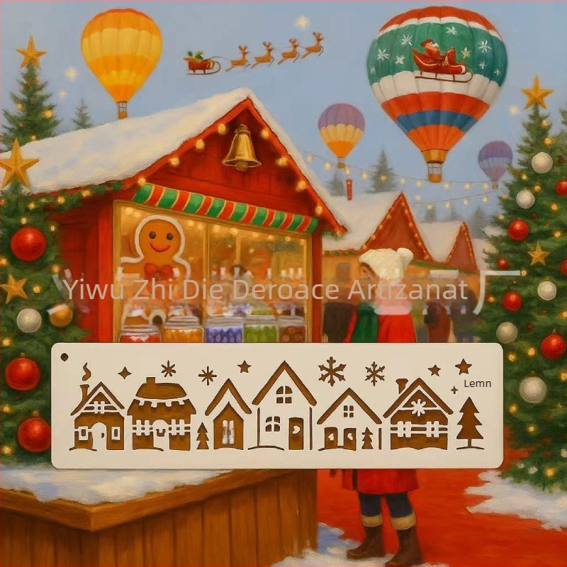 Șablon de pictură pentru atmosferă de Crăciun cu om de zăpadă și ren, decupaj — material PET; Brand: Yiwu Purple Butterfly Arts and Crafts Factory; Nu se importă; Acord IP: Nu autorizat