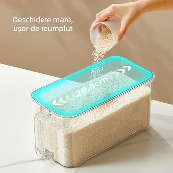 Cutie depozitare orez cu închidere vacuum la un singur buton, etanșă la umiditate și insecte, capacitate 4–5 L