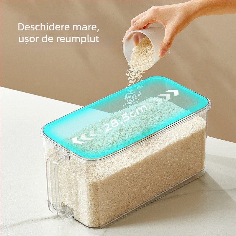 Cutie depozitare orez cu închidere vacuum la un singur buton, etanșă la umiditate și insecte, capacitate 4–5 L