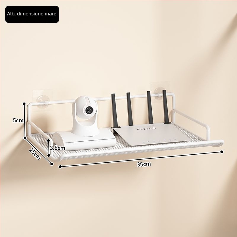 Raft de stocare pentru router - suport montat pe perete din oțel, pentru router și set-top box, 1 etaj, potrivit pentru cămin studențesc.