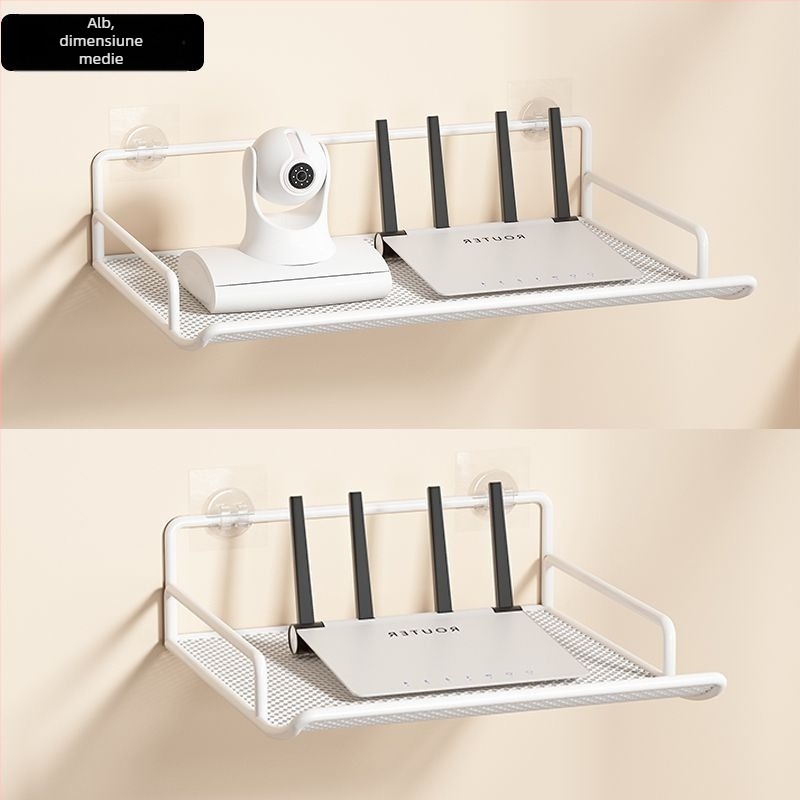 Raft de stocare pentru router - suport montat pe perete din oțel, pentru router și set-top box, 1 etaj, potrivit pentru cămin studențesc.