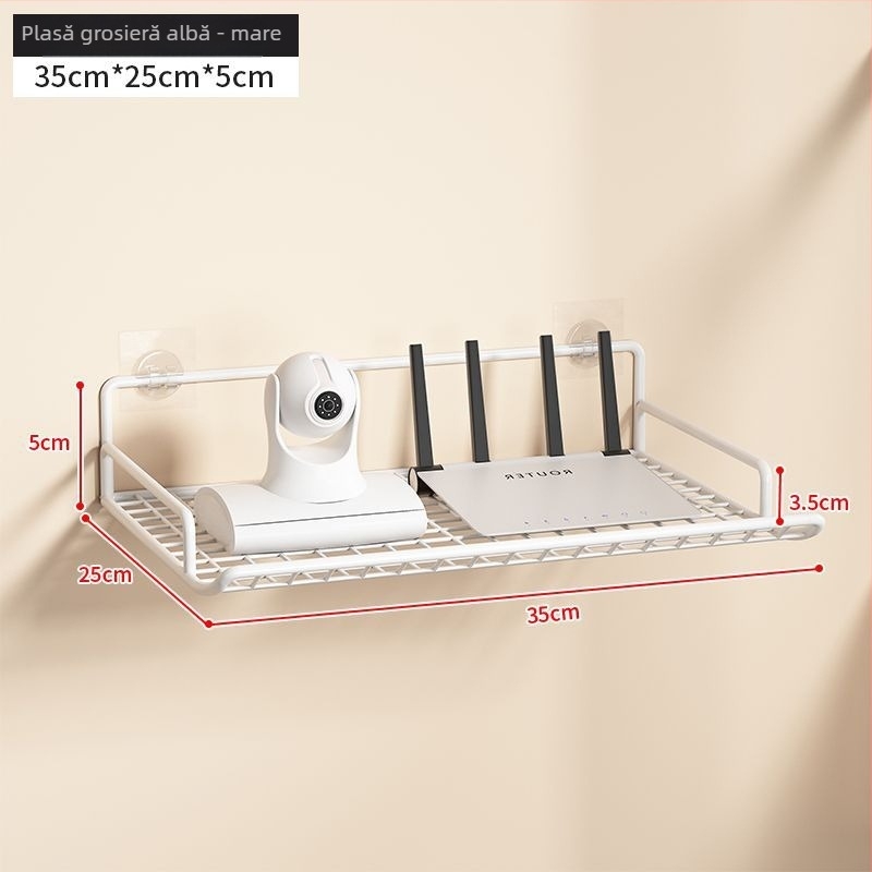 Raft de stocare pentru router - suport montat pe perete din oțel, pentru router și set-top box, 1 etaj, potrivit pentru cămin studențesc.