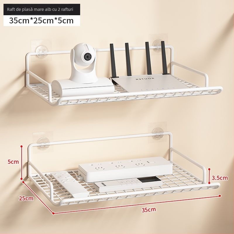 Raft de stocare pentru router - suport montat pe perete din oțel, pentru router și set-top box, 1 etaj, potrivit pentru cămin studențesc.