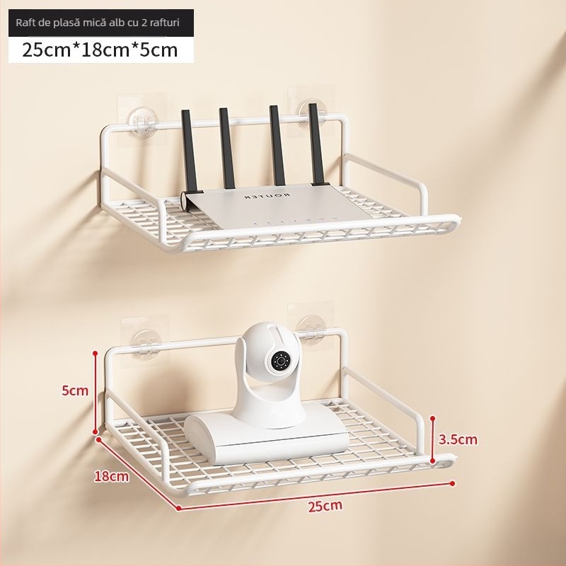 Raft de stocare pentru router - suport montat pe perete din oțel, pentru router și set-top box, 1 etaj, potrivit pentru cămin studențesc.