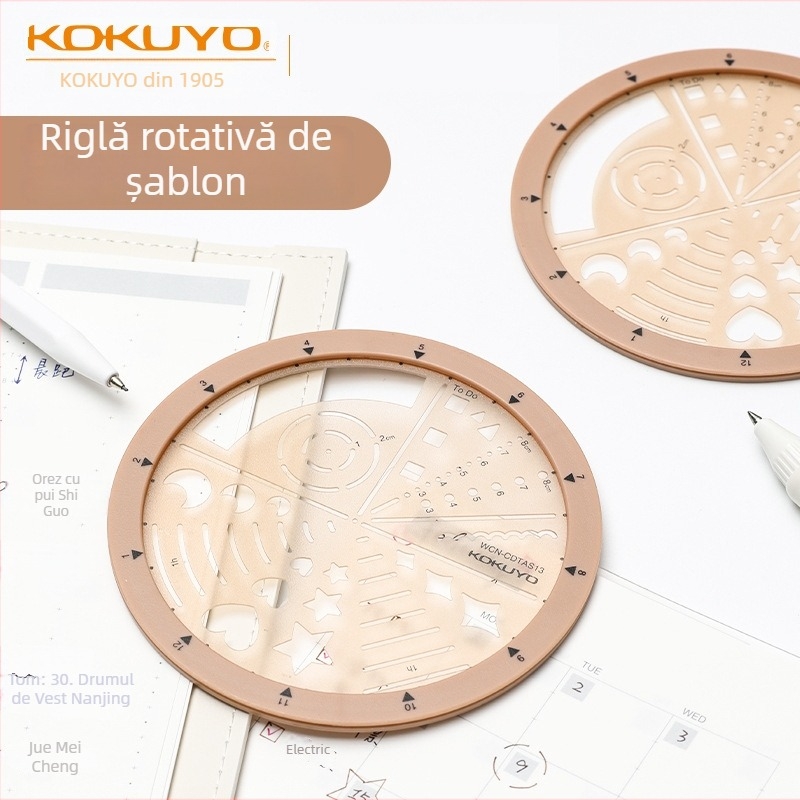 Riglă rotativă Kokuyo pentru accesorii MO planner, stil pictogramă și stil programare, cerc împărțit, ABS+PC, modern minimalist, realizată manual