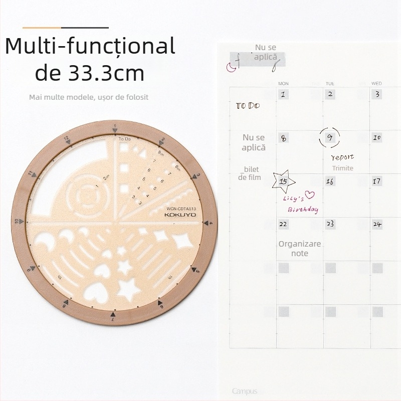 Riglă rotativă Kokuyo pentru accesorii MO planner, stil pictogramă și stil programare, cerc împărțit, ABS+PC, modern minimalist, realizată manual