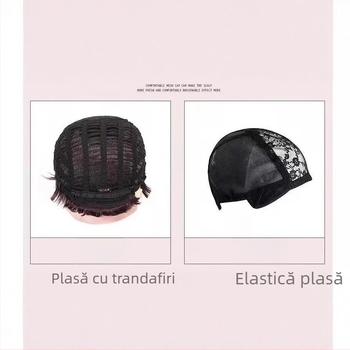 Perucă pentru păr scurt drept, model 8036, cu mecanism, păr din fir rezistent la temperaturi înalte, poate fi vopsită și permenata