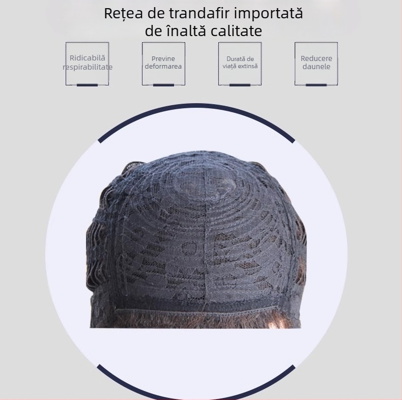 Perucă pentru păr scurt drept, model 8036, cu mecanism, păr din fir rezistent la temperaturi înalte, poate fi vopsită și permenata