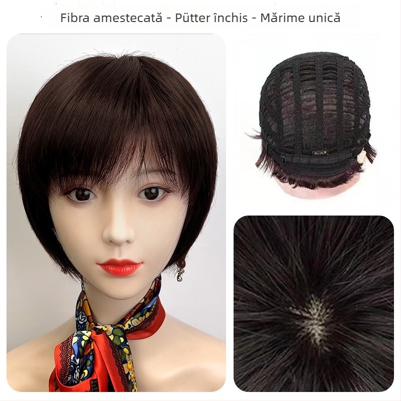Perucă pentru păr scurt drept, model 8036, cu mecanism, păr din fir rezistent la temperaturi înalte, poate fi vopsită și permenata