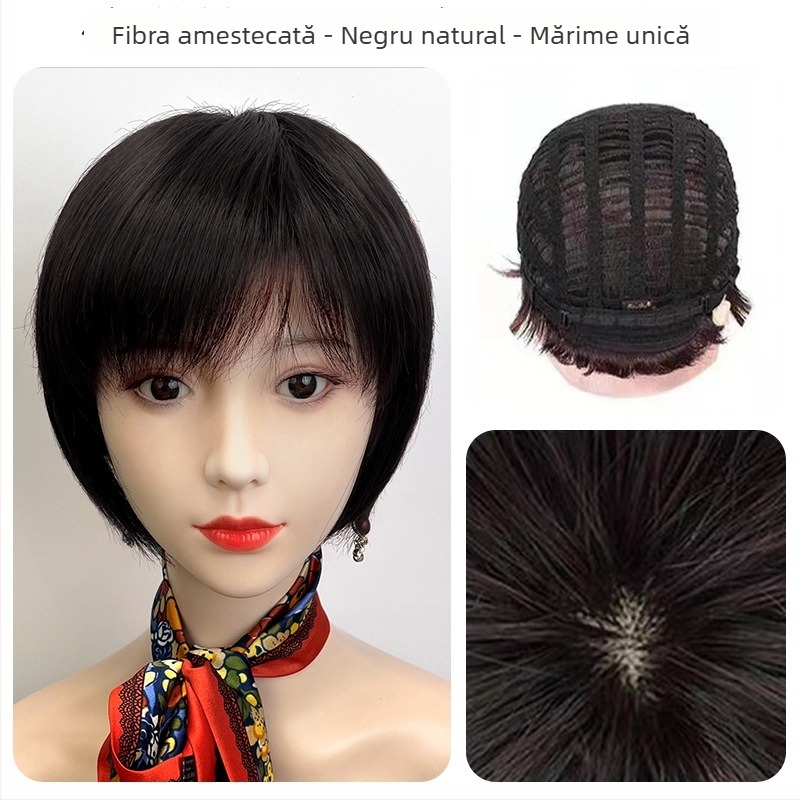 Perucă pentru păr scurt drept, model 8036, cu mecanism, păr din fir rezistent la temperaturi înalte, poate fi vopsită și permenata