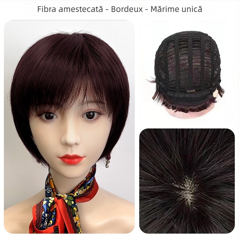 Perucă pentru păr scurt drept, model 8036, cu mecanism, păr din fir rezistent la temperaturi înalte, poate fi vopsită și permenata