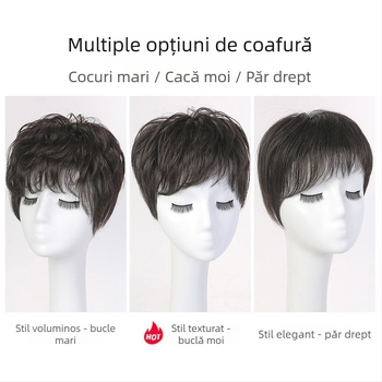 Perucă pentru tâmpla cu textură de păr real, păr scurt drept, model 0016, pentru femei, crește volumul și acoperă firele albe, poate fi vopsită
