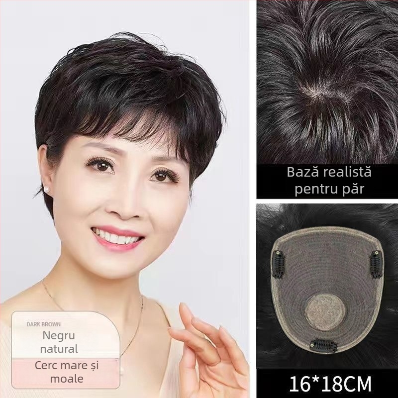 Perucă pentru tâmpla cu textură de păr real, păr scurt drept, model 0016, pentru femei, crește volumul și acoperă firele albe, poate fi vopsită