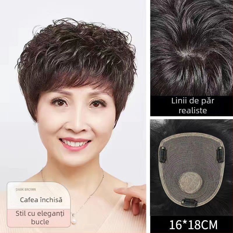 Perucă pentru tâmpla cu textură de păr real, păr scurt drept, model 0016, pentru femei, crește volumul și acoperă firele albe, poate fi vopsită