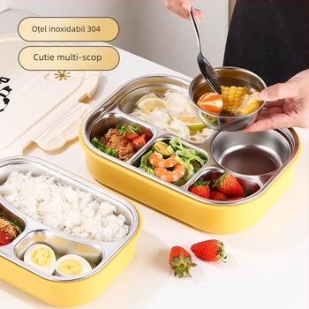 Cutie de prânz din oțel inoxidabil 304, izolată, sigură pentru microunde, design dreptunghiular cu două straturi, capacitate 1–2 L, model panda pentru elevi