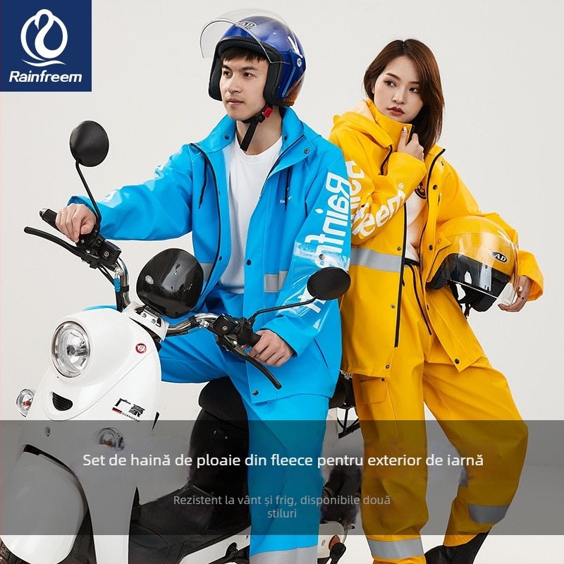 Set impermeabil pentru rideri: palton de ploaie split și pantaloni, țesătură tricotată groasă, strat impermeabil PVC, adult unisex