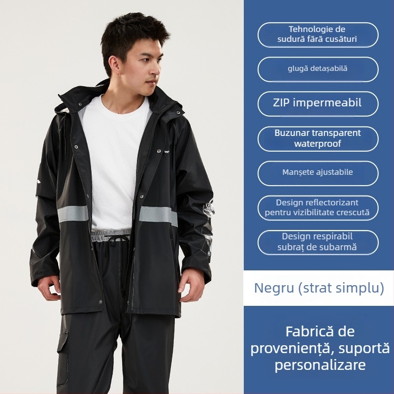 Set impermeabil pentru rideri: palton de ploaie split și pantaloni, țesătură tricotată groasă, strat impermeabil PVC, adult unisex