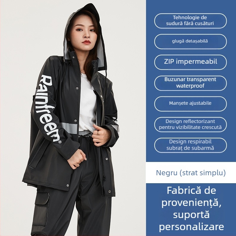 Set impermeabil pentru rideri: palton de ploaie split și pantaloni, țesătură tricotată groasă, strat impermeabil PVC, adult unisex